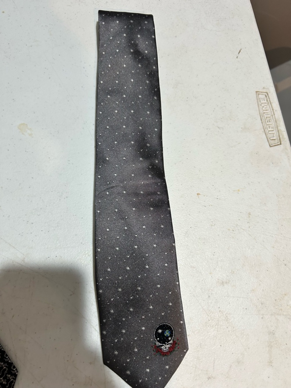 Men's Black Star-Print Tie with Embroidered Crest Grateful Dead